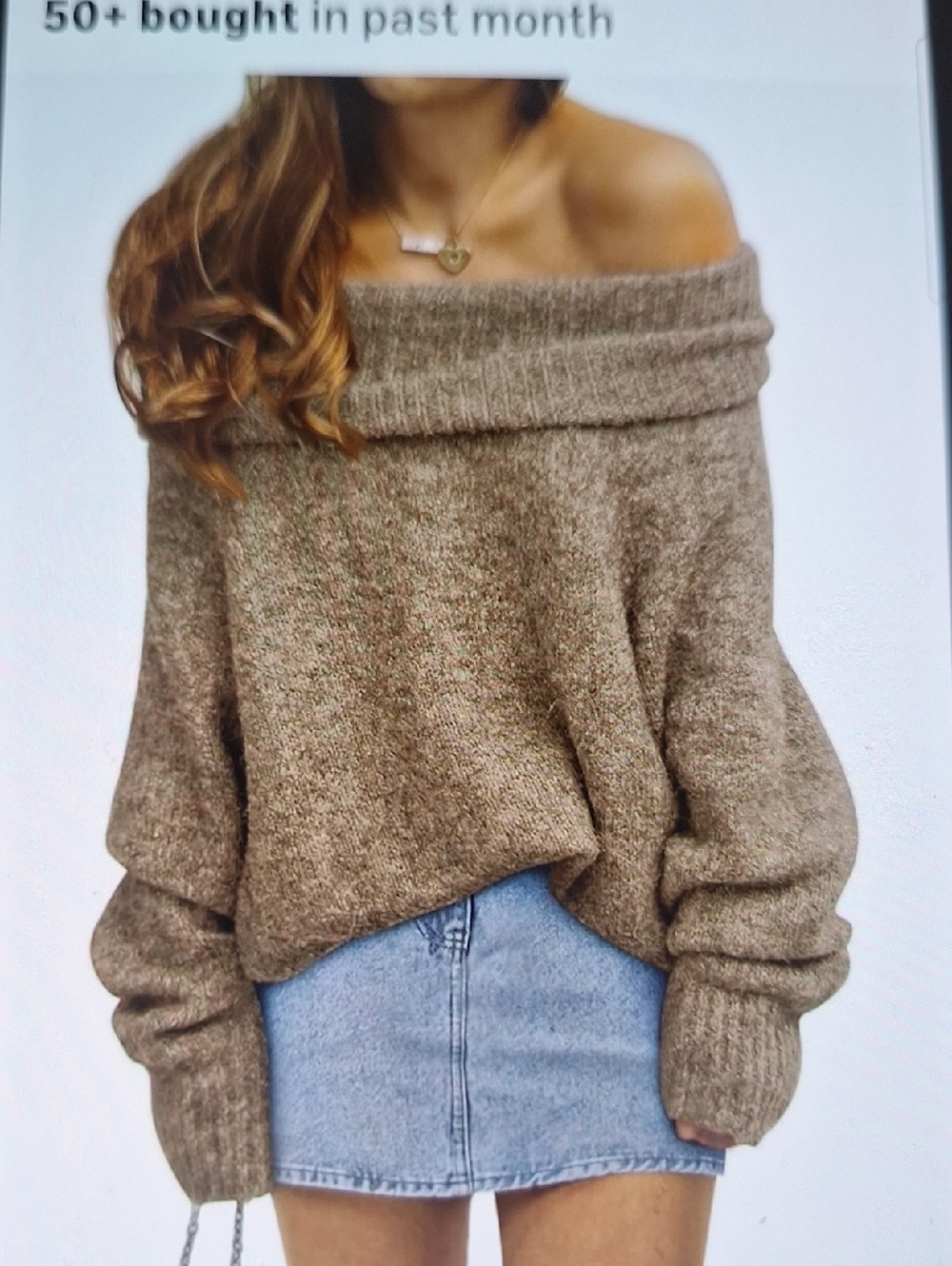 Relaxed Off-the-Shoulder Knit Sweater in Taupe